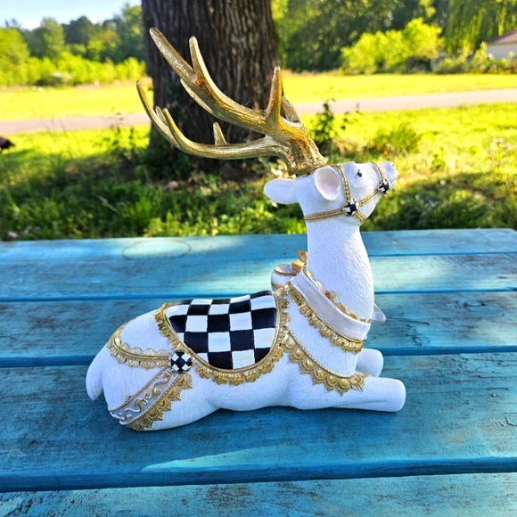 Mackenzie Childs White Bowtie Deer Resting - Picture 3 of 6